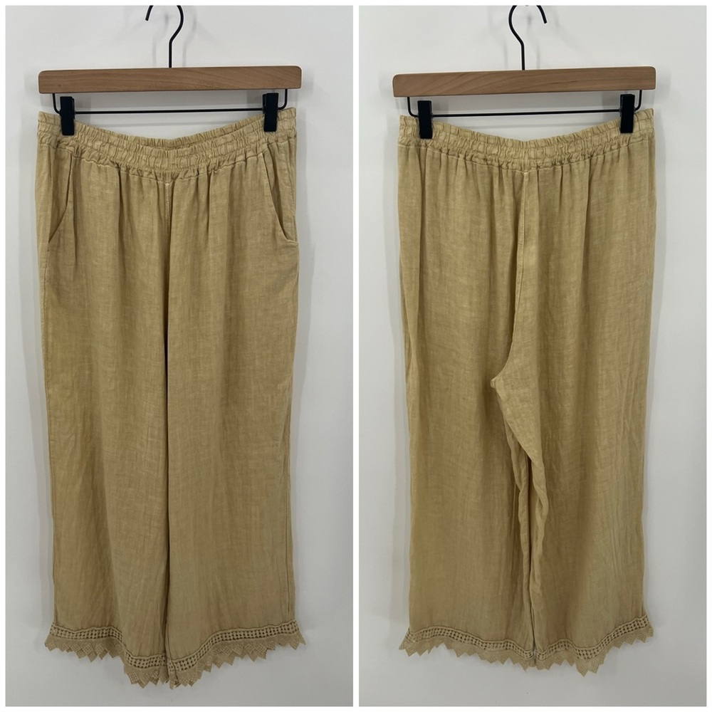 Francesca Bettini linen crochet trim wide leg pants - Picture 1 of 7